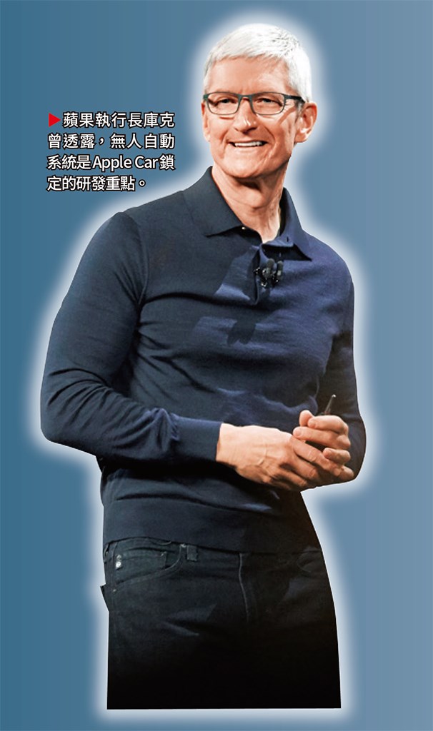 蘋果執行長庫克曾透露,無人自動系統是Apple Car鎖定的研發重點。 蘋果執行長庫克曾透露,無人自動系統是Apple Car鎖定的研發重點。