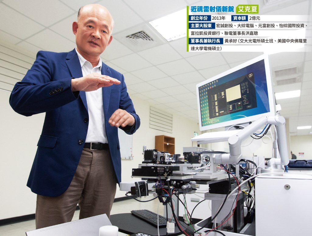 自交大光電所畢業後,艾克夏董事長黃承好就一直投入眼科醫療雷射研發,至今近30年。 近視雷射儀新銳 艾克夏創立年份 2013年 資本額 2億元 主要大股東 宏誠創投、大綜電腦、元富創投、怡綜國際投資、富拉凱投資銀行、聯電董事長洪嘉聰董事長兼執行長 黃承好(交大光電所碩士班、美國中央佛羅里達大學電機碩士) image