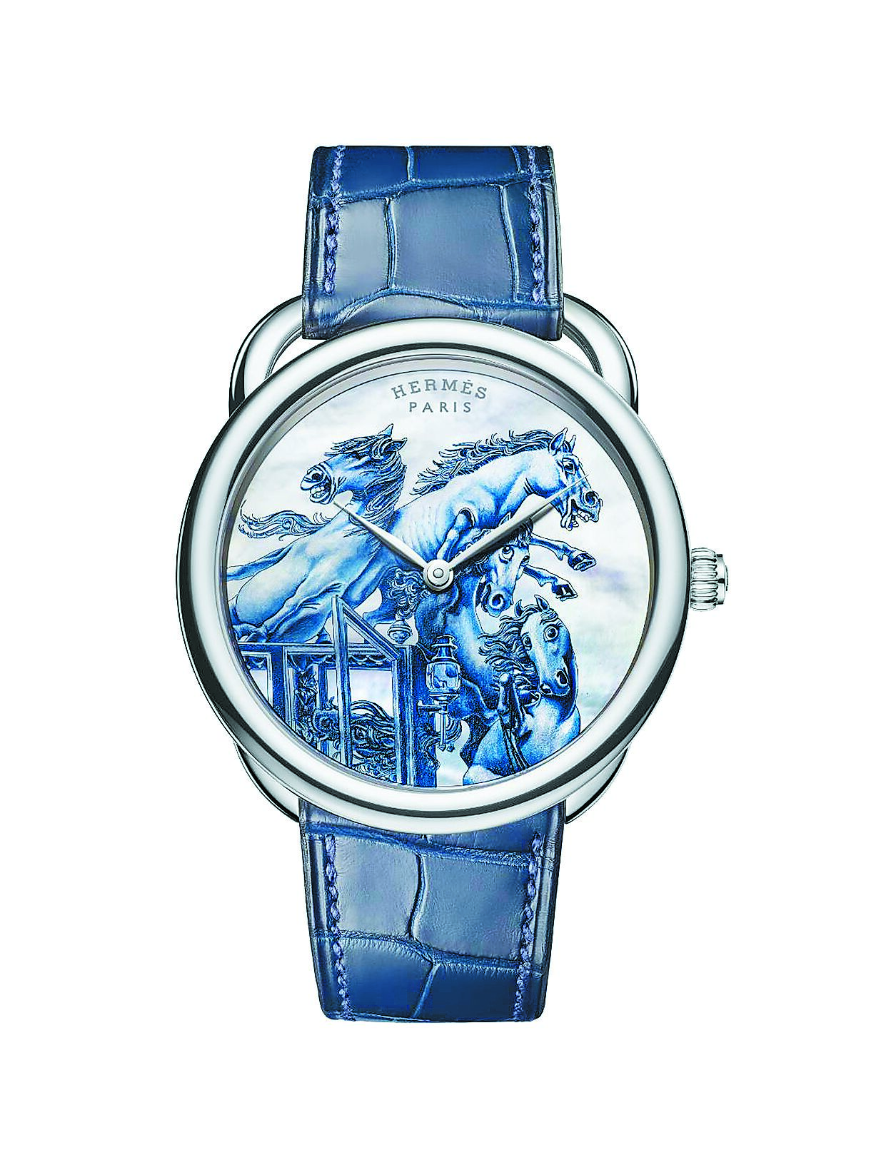 愛馬仕ARCEAU Grand carrosse royal彩繪表盤腕表，240萬2000元。（Hermes提供）