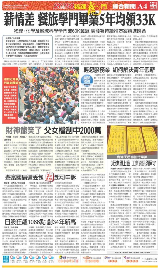A4 綜合新聞 20240214 中國時報 翻爆 翻報
