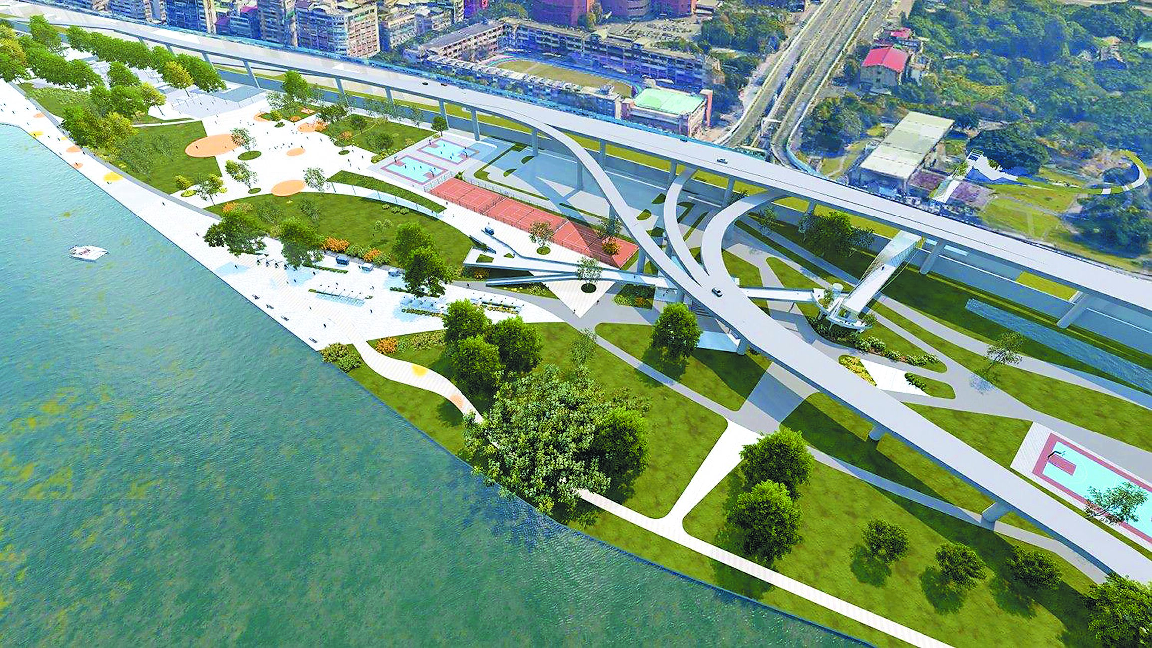 台北市水利處提出5年18億預算,打造「淡水河空間環境營造」計畫,現階段已經開始與地方民眾溝通及規畫等相關工作,預計於今年下半年提都市設計審議委員會,並於2025年下半年陸續動工、2028年下半年完工啟用。此為示意圖。(北市水利處提供/丁上程台北傳真) image