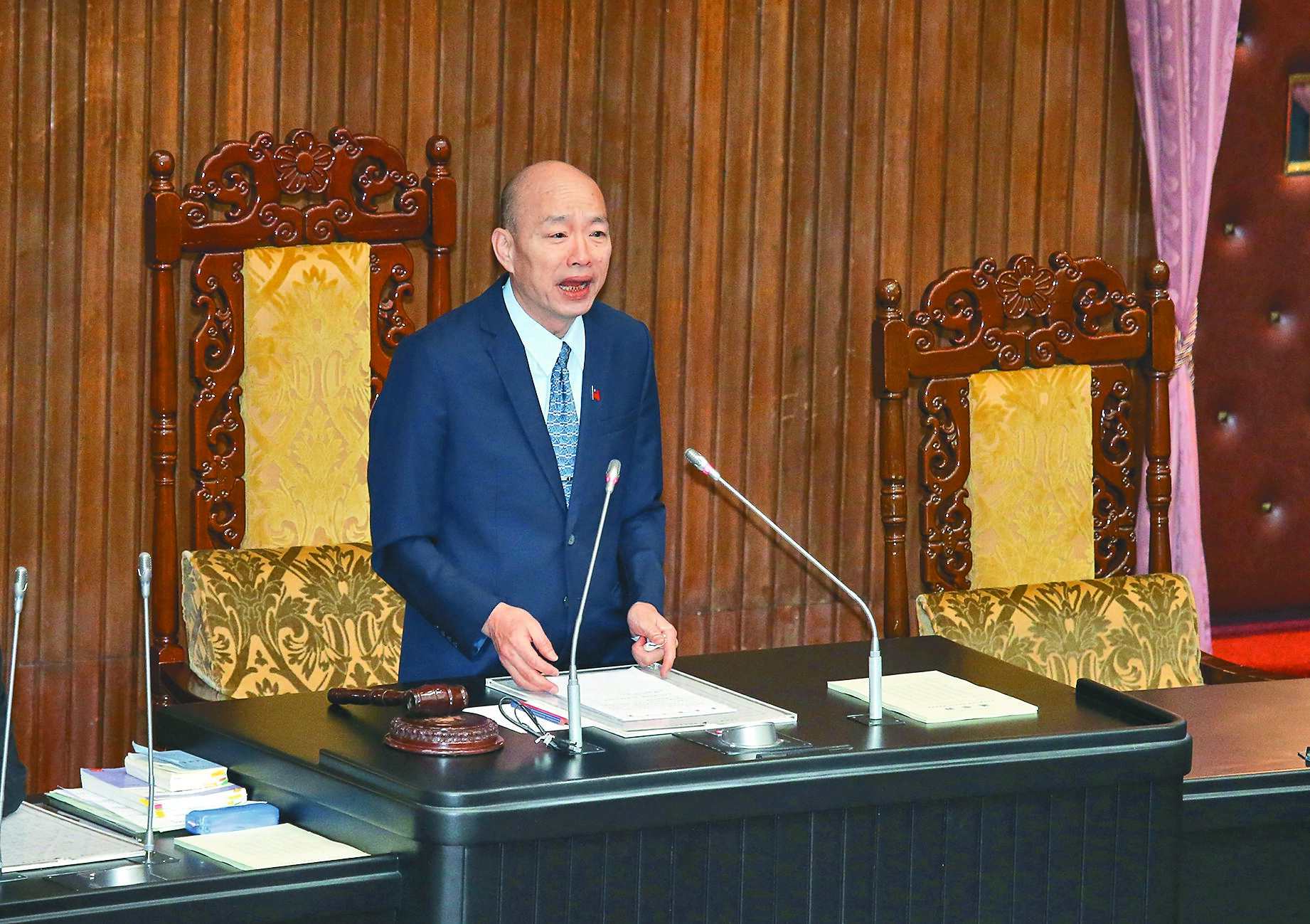 針對邀請準總統賴清德赴立法院國情報告進行方式,立法院長韓國瑜10日宣布將在13日進行朝野協商,院長旁空位即總統的座位。(姚志平攝) image