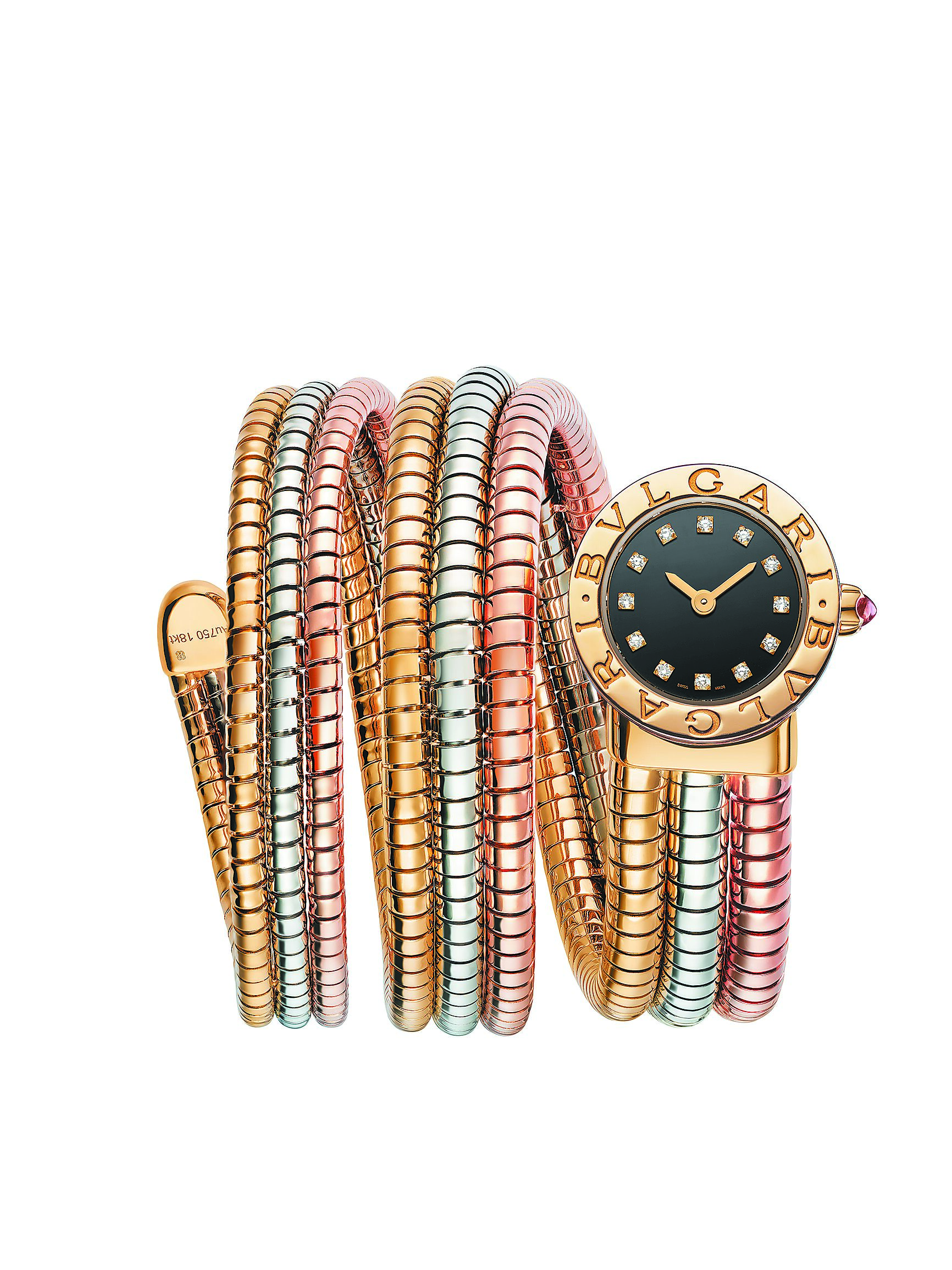 寶格麗BVLGARI BVLGARI Tubogas三色金珠寶表。(BVLGARI提供) 寶格麗BVLGARI BVLGARI Tubogas三色金珠寶表。(BVLGARI提供)