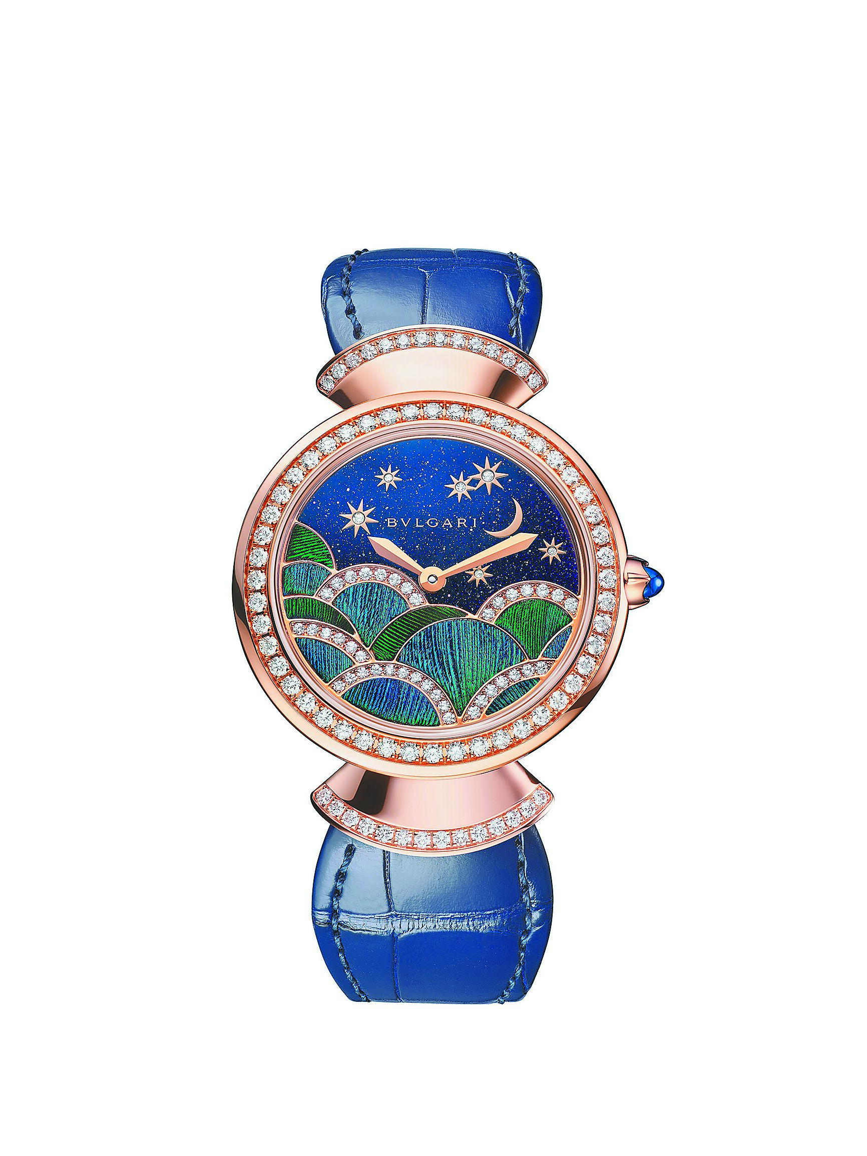 寶格麗Divas’ Dream系列PEACOCK DISCHI孔雀羽毛珠寶表。
(BVLGARI提供) 寶格麗Divas’ Dream系列PEACOCK DISCHI孔雀羽毛珠寶表。
(BVLGARI提供)