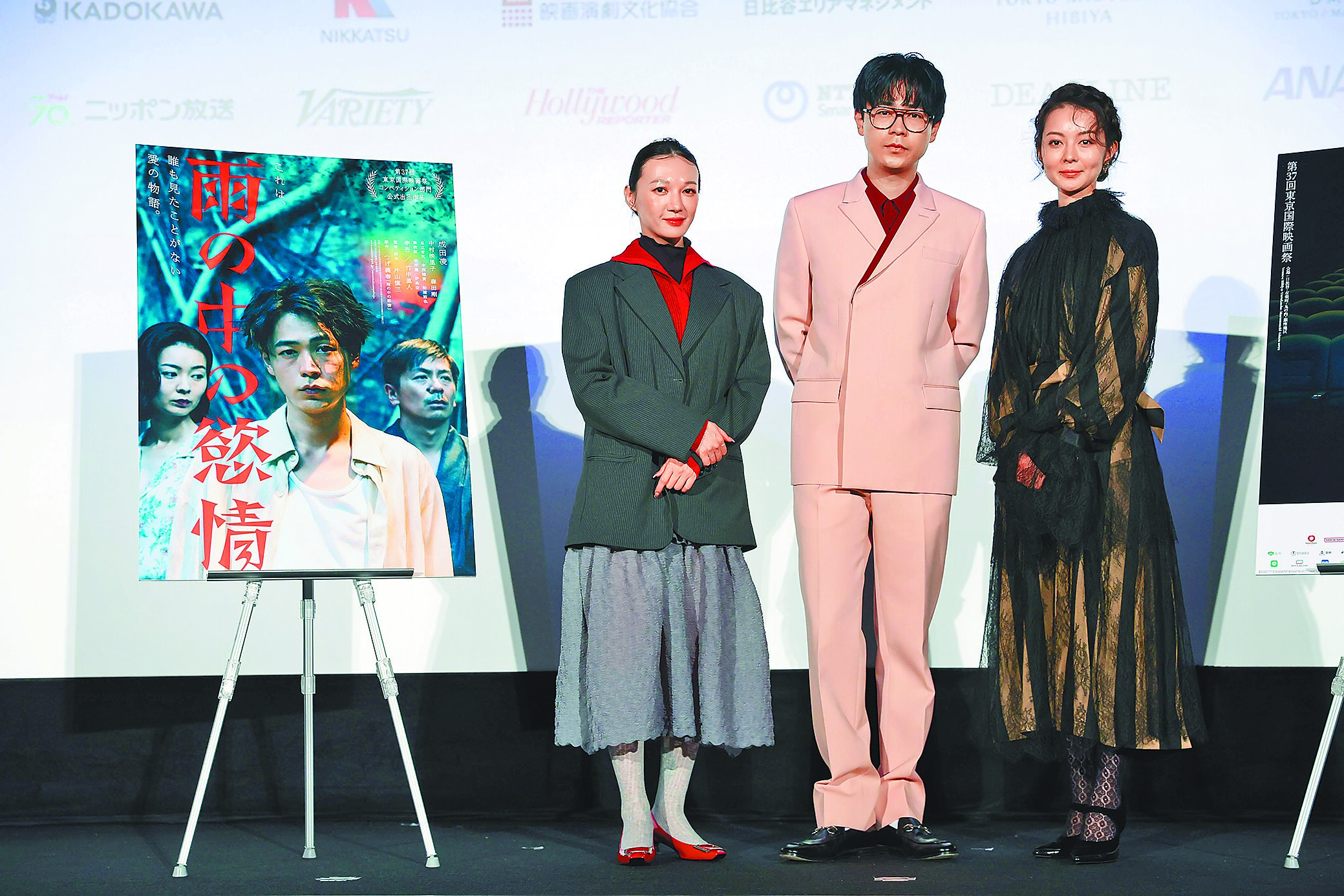 李杏(左起)、成田凌、中村映里子參加東京影展《雨中的慾情》世界首映座談。(2024TIFF提供) image