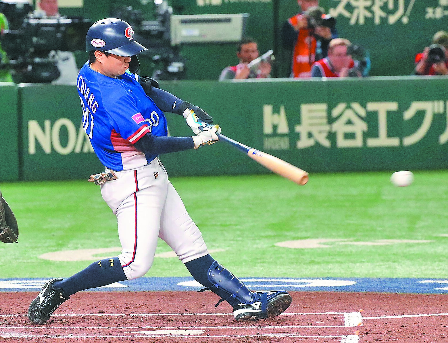 中華隊江坤宇7局上打出深遠中外野三壘安打,一口氣清光壘上跑者。(趙雙傑攝) image
