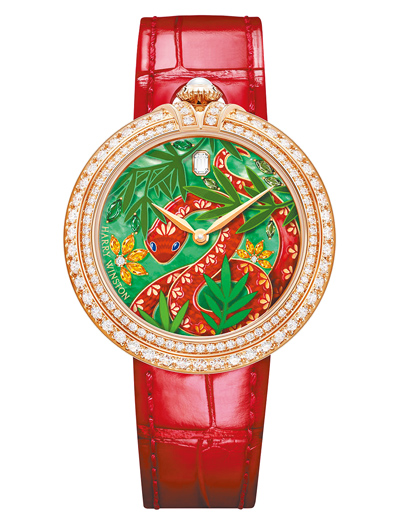 海瑞溫斯頓在金蛇年推出18K玫瑰金(見圖)與18K白金兩款生肖限量表,分別代表白天與夜晚,有靈蛇日夜守護財富的意義。(Harry Winston提供) 海瑞溫斯頓在金蛇年推出18K玫瑰金(見圖)與18K白金兩款生肖限量表,分別代表白天與夜晚,有靈蛇日夜守護財富的意義。(Harry Winston提供)