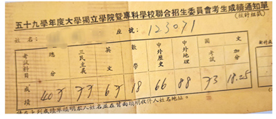 五十年前的成績單。(中蓉提供) image
