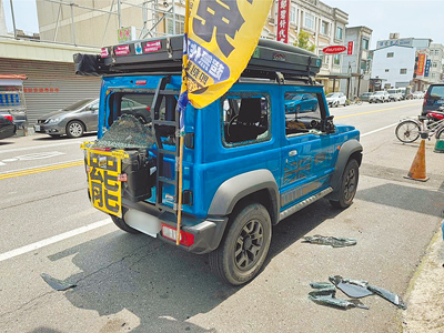 苗栗苑裡鎮38歲邱男砸毀罷免團體宣傳車,苗檢4天火速偵結起訴。(翻攝自苗栗國罷免立委連線臉書/呂麗甄苗栗傳真) image