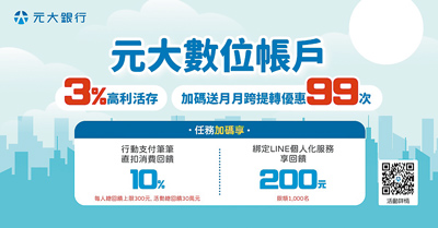 元大數位帳戶。(元大銀行提供) image