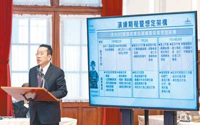 國防部長顧立雄26日在總統府就漢光41號演習做專案報告。(總統府提供) image