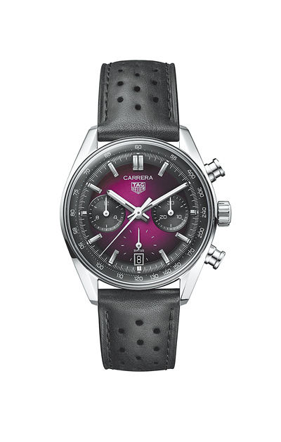 泰格豪雅Carrera計時腕表黑曜紫款,22萬6500元。(TAG Heuer提供) 泰格豪雅Carrera計時腕表黑曜紫款,22萬6500元。(TAG Heuer提供)