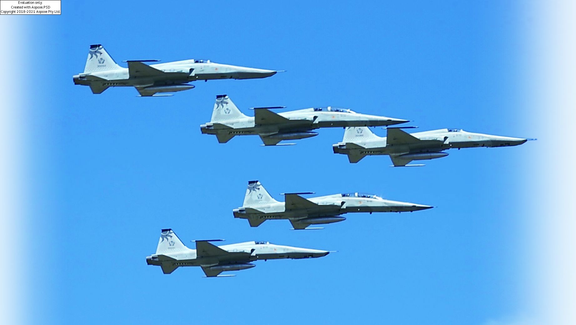 「空軍第5戰術混合聯隊RF-5E除役典禮」4日在花蓮基地舉行,F5-F與RF-5E以大雁隊形飛過觀禮台。(姚志平攝) image