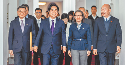 圖為賴清德總統今年2月召開五院國政會商。左起為行政院長卓榮泰、賴清德總統、副總統蕭美琴、立法院長韓國瑜。(總統府提供) image