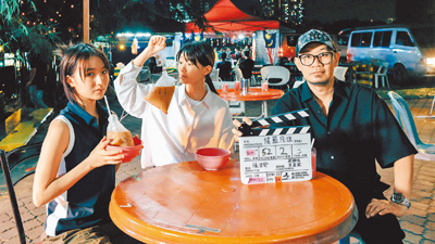 張吉安(右起)找來香港演員廖子妤、許恩怡主演電影《搖籃凡世》。(海鵬提供) image