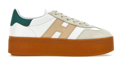 HOGAN Double Cool白色小羊皮與鴛鴦奶茶色logo女士休閒鞋,2萬1800元。(HOGAN提供) HOGAN Double Cool白色小羊皮與鴛鴦奶茶色logo女士休閒鞋,2萬1800元。(HOGAN提供)
