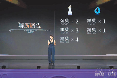 台灣聯廣廣告榮獲時報金像獎年度最佳代理商榮譽。(時報獎執委會提供) 台灣聯廣廣告榮獲時報金像獎年度最佳代理商榮譽。(時報獎執委會提供)