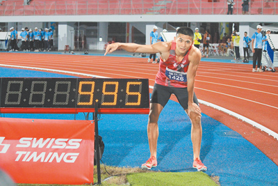 陳玟溥在男子100公尺決賽跑出9.95秒的成績,表現已受兩岸田徑界關注。(114年雲林全運會籌備處提供) 陳玟溥在男子100公尺決賽跑出9.95秒的成績,表現已受兩岸田徑界關注。(114年雲林全運會籌備處提供)