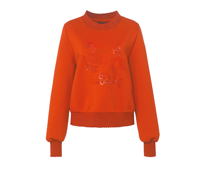 夏姿馬年刺繡太空棉衛衣,5萬9800元。(夏姿提供) 夏姿馬年刺繡太空棉衛衣,5萬9800元。(夏姿提供)