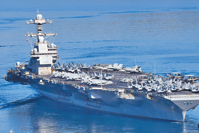 全球最大航空母艦美國福特號,2月27日抵達以色列海域。(美聯社) 全球最大航空母艦美國福特號,2月27日抵達以色列海域。(美聯社)