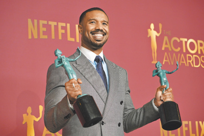 麥可B喬丹2日在美國演員工會獎上擊敗勁敵提摩西夏勒梅、李奧納多狄卡皮歐奪下影帝。(美聯社) 麥可B喬丹2日在美國演員工會獎上擊敗勁敵提摩西夏勒梅、李奧納多狄卡皮歐奪下影帝。(美聯社)