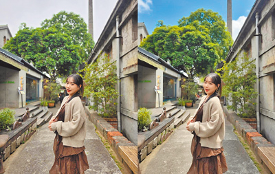 Galaxy AI能將陰天換成大晴天,連衣服上的光線和陰影也很自然。(古明弘攝) Galaxy AI能將陰天換成大晴天,連衣服上的光線和陰影也很自然。(古明弘攝)