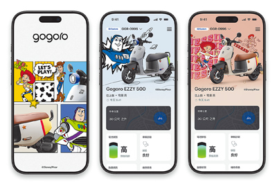 購買Gogoro EZZY 500玩具總動員系列車款的車主,可在《Gogoro》App同步解鎖專屬角色主題介面。(Gogoro提供) 購買Gogoro EZZY 500玩具總動員系列車款的車主,可在《Gogoro》App同步解鎖專屬角色主題介面。(Gogoro提供)