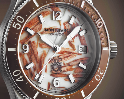 萬寶龍Iced Sea系列日期自動零氧限量版700腕表,讚頌冰海冰川的地質特色。(MONTBLANC提供) 萬寶龍Iced Sea系列日期自動零氧限量版700腕表,讚頌冰海冰川的地質特色。(MONTBLANC提供)