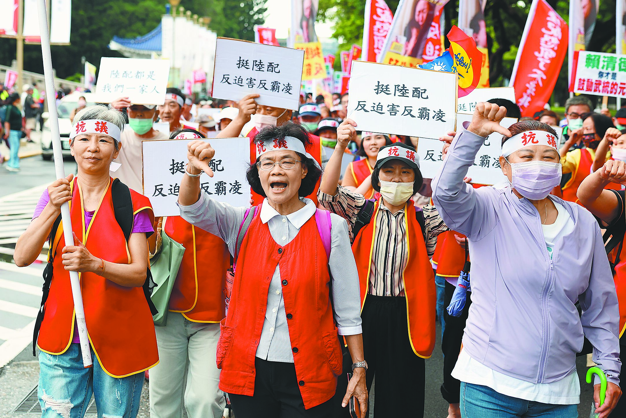 新黨10日舉行「挺陸配、反霸凌」大遊行,訴求放寬喪失大陸戶籍證明的樣態,修正《兩岸關係條例》。(杜宜諳攝) image