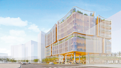 新北市文化局23日在市政會議上公布新北市第二總圖書館外觀,設計以「打開書本」為設計理念,透過結合科技、知識與生活,打造符合時代趨勢並契合社會需求的新世代生活圖書館,預計2031年完工。(新北市文化局提供/柯毓庭新北傳真) image